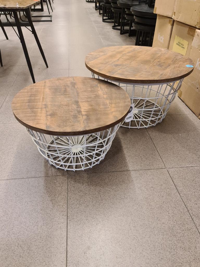 Nieuwe set van 2 salontafels Brix Dave draadmand wit €75, Ophalen, Hout, Meerkleurig, .