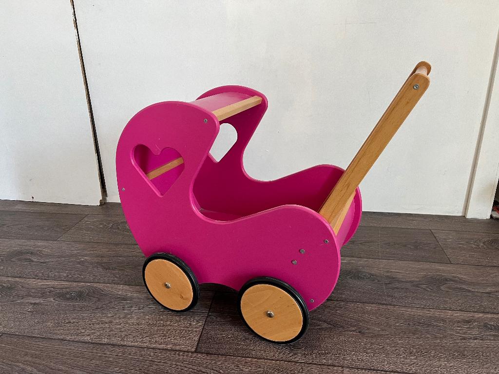 Houten poppenwagen (van Dijk toys), paars, Ophalen, Zo goed als nieuw, Duw- of Trekspeelgoed
