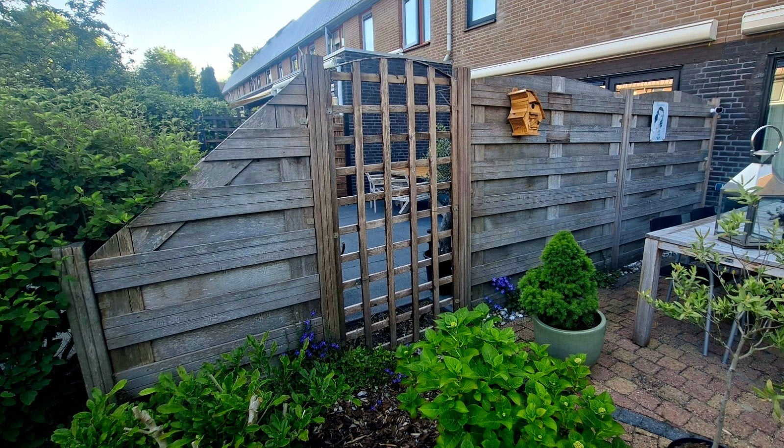 Hardhouten schutting (ca. 10m lang, 1.80m hoog), Tuin en Terras, Schuttingen, Ophalen, Hout, 6 meter of meer, 1 tot 2 meter