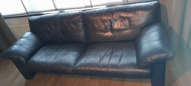 2-zitsbank echt leer, kleur blauw, Ophalen, 75 tot 100 cm, Leer