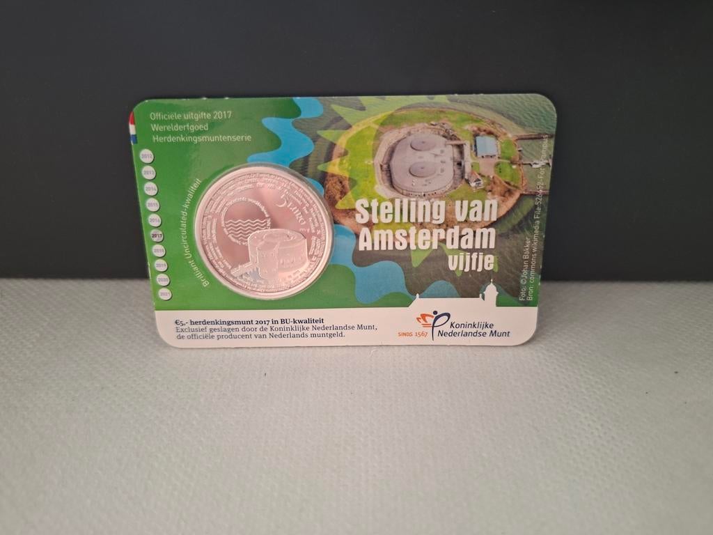 Zwaar verzilverde €5 munt Stelling van Amsterdam 2017, Verzenden, Koningin Beatrix, Zilver, Euro's