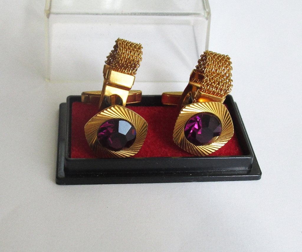 Retro manchetknopen met kristal in doos van de 80 jaren., Sieraden, Tassen en Uiterlijk, Manchetknopen, Ophalen of Verzenden, Nieuw