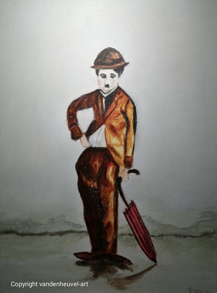 Acryl op doek - Charlie Chaplin - 30 x 24 cm, Minder dan 50 cm, Oorspronkelijke maker, Nieuw, Ophalen of Verzenden