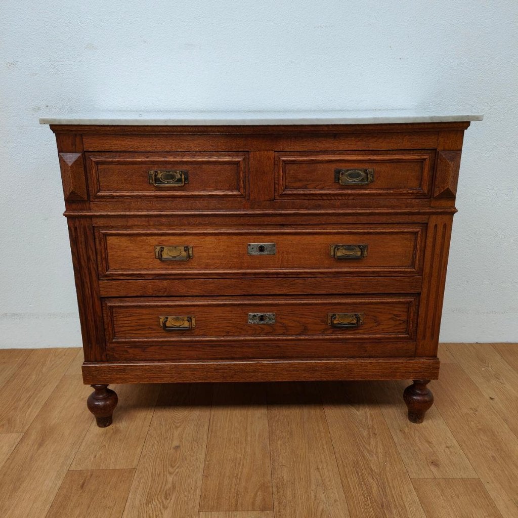 Antiek Vintage dressoir ladekast commode met marmer blad 401, Valkenswaard, Gebruikt, 5 laden of meer, Info@flashbackfurniture.nl