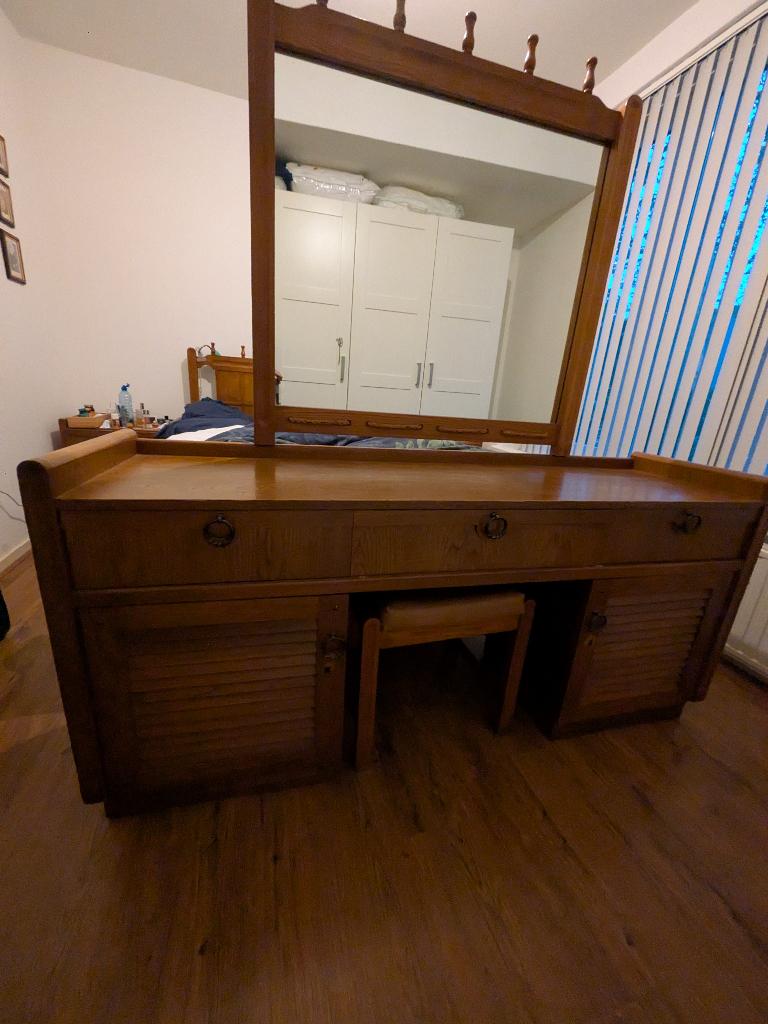 Kaptafel met spiegel en hokker, Ophalen, Gebruikt, 150 tot 200 cm, Vintage jaren 70