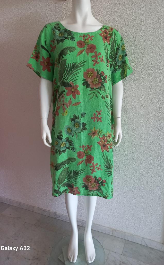Grote maat groene jurk van linnen, maat XL / 48, Kleding | Dames, Grote Maten, Jurk, Ophalen of Verzenden, Zo goed als nieuw, Linnen