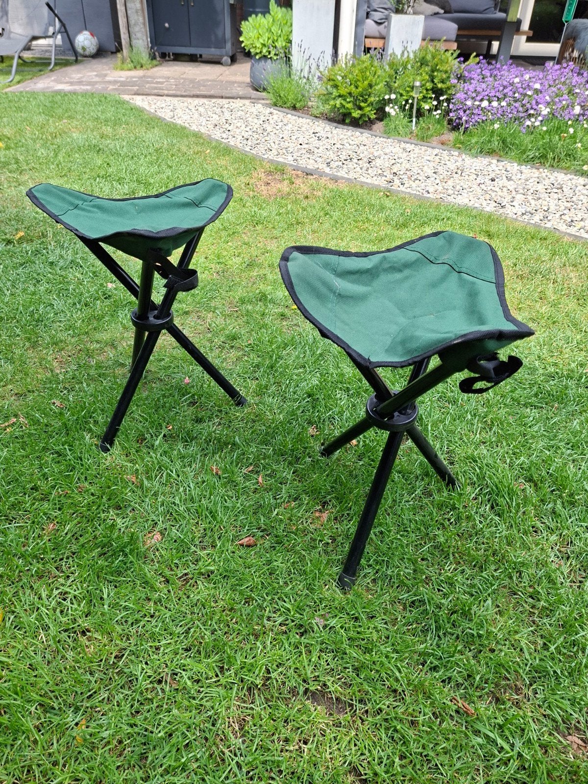 2x Opvouwbare Campingkrukjes/vissers stoel - Groen, Ophalen, Zo goed als nieuw