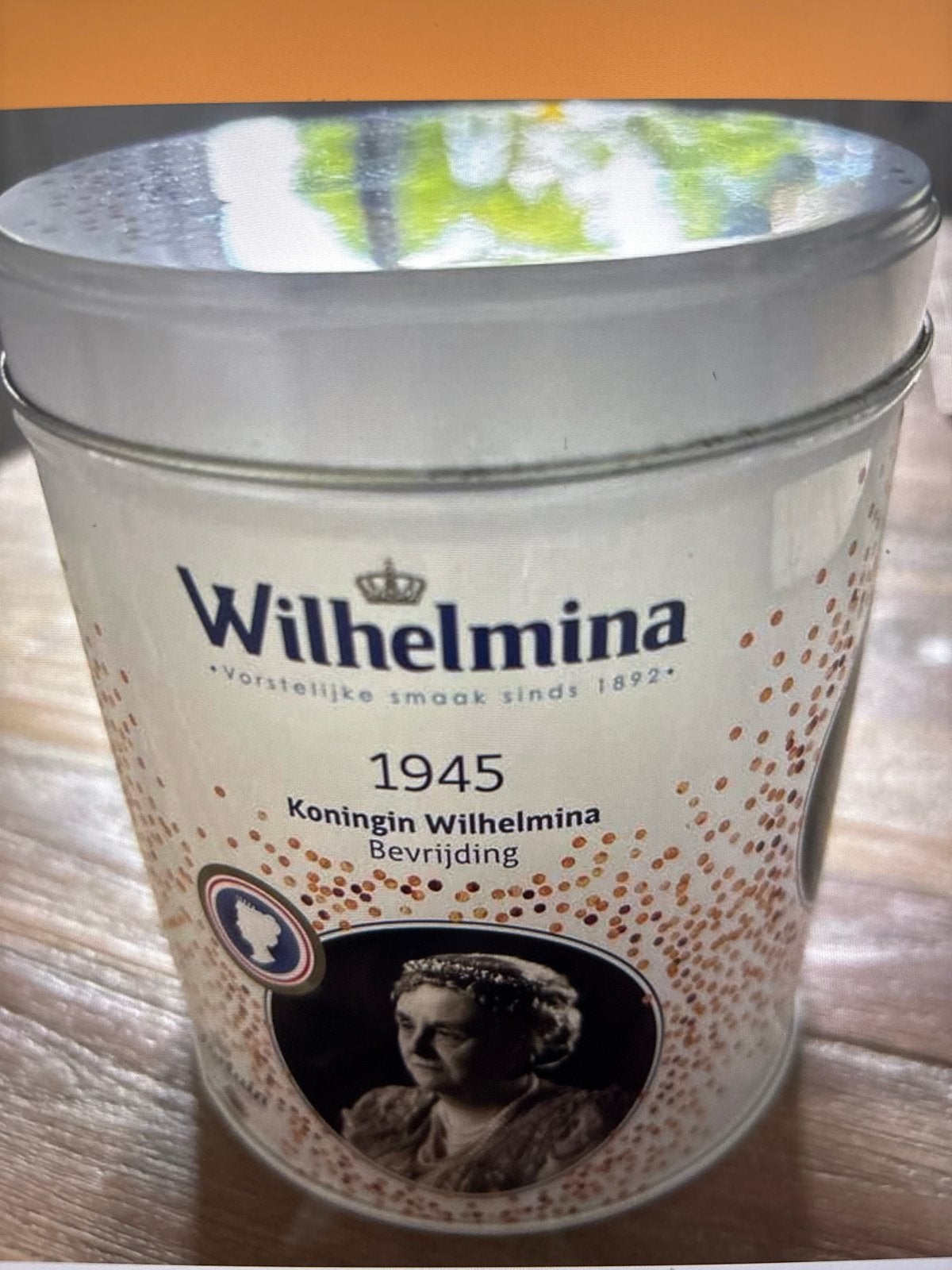 Wilhelmina pepermuntblik 75 jaar bevrijding, Verzamelen, Ophalen of Verzenden, Zo goed als nieuw
