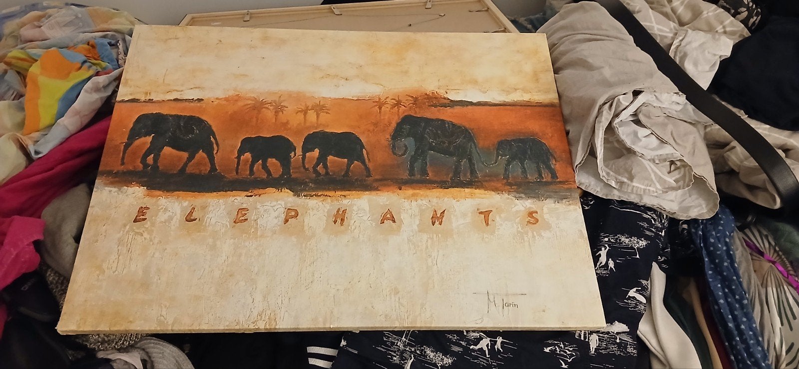 Schilderij 'Elephants' - Afrikaanse olifanten, Op houten frame, Ophalen of Verzenden, Dieren, Olieverf