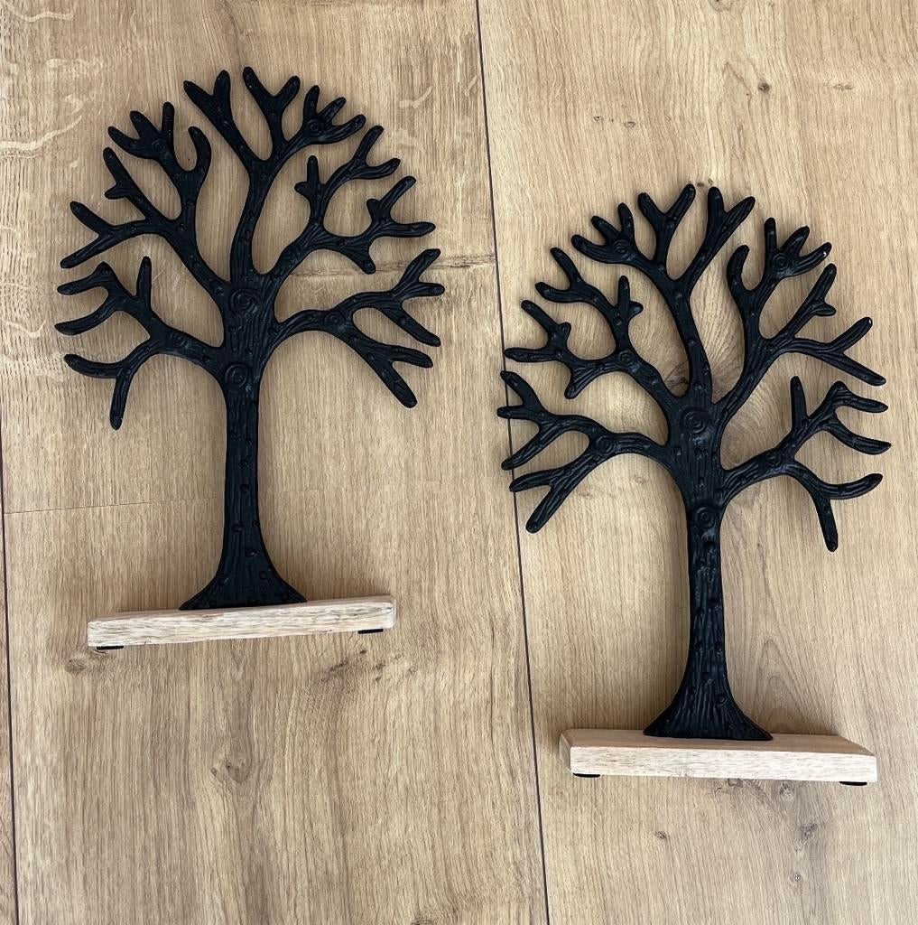 Set van 2 decoratieve boompjes - Zwart metaal met hout, Huis en Inrichting, Woonaccessoires | Overige, Zwart, Ophalen of Verzenden