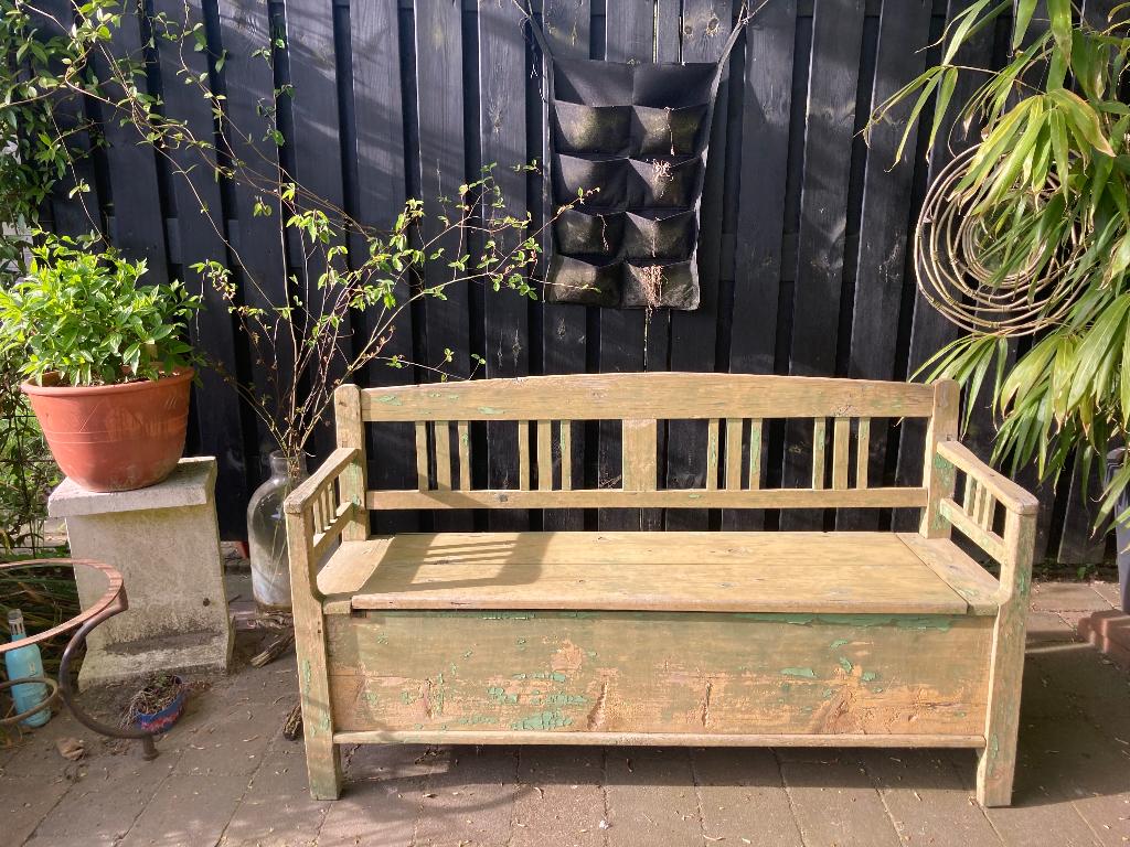 sfeervolle  brocante klepbank met veel opbergruimte, Ophalen