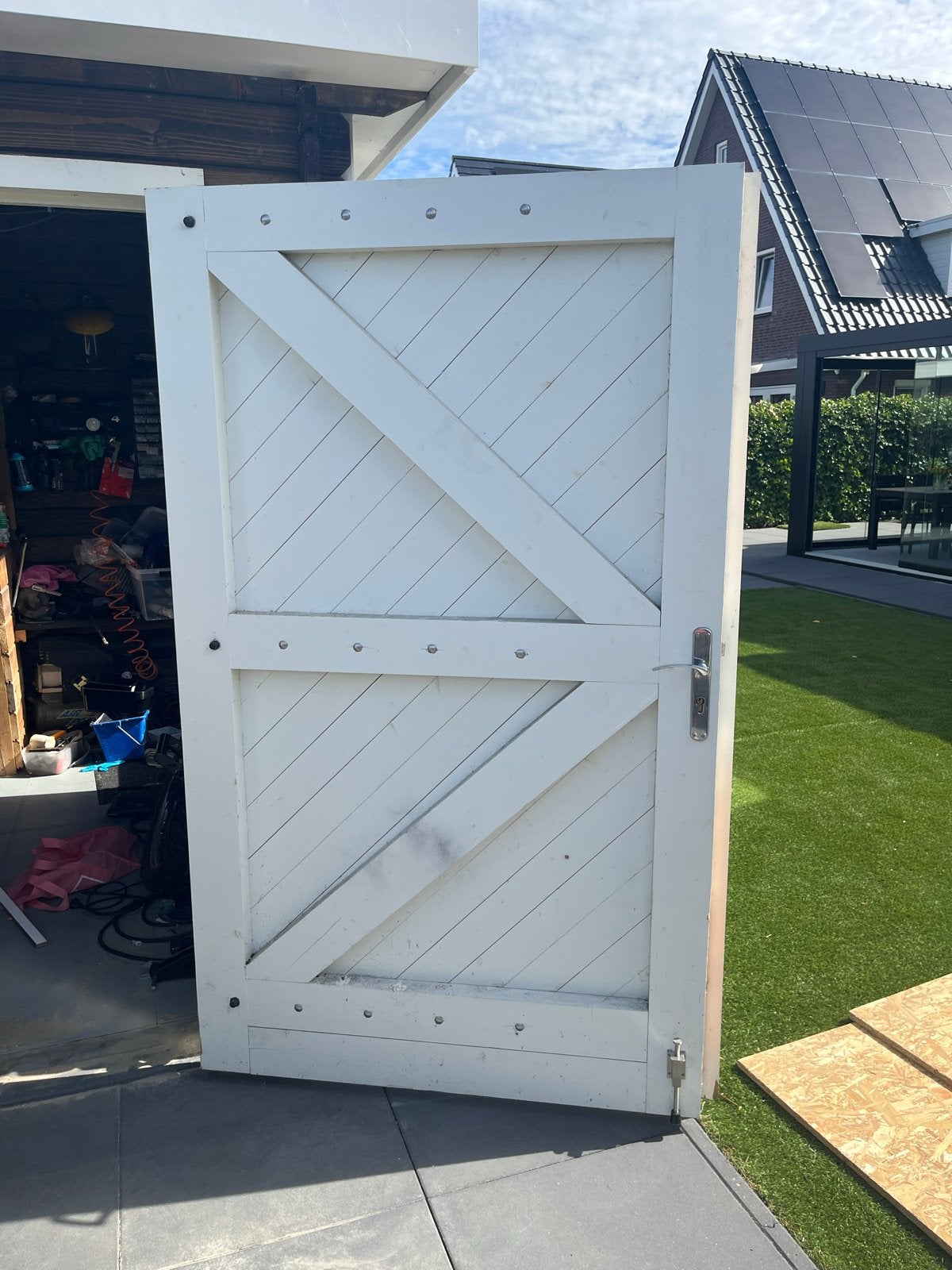 Massieve houten deuren met slot, 200x119 cm, 100 tot 120 cm, Gebruikt, Ophalen of Verzenden, Buitendeur