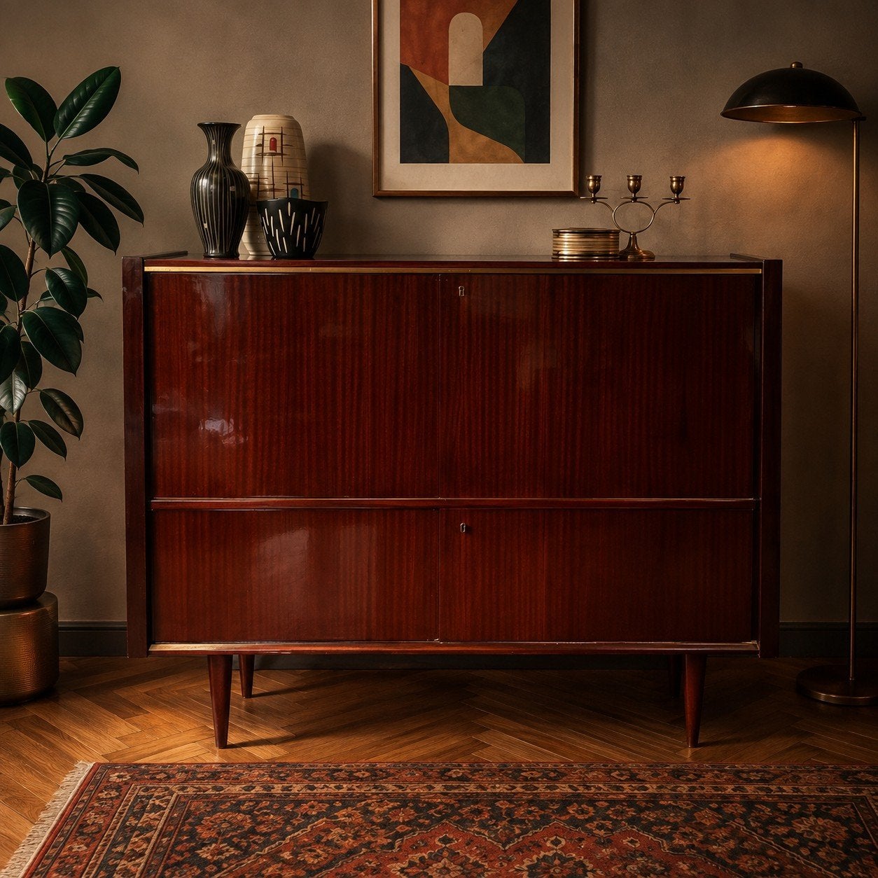 Lucky Vintage jaren '60 Highboard of barkast hoogglans, Ophalen, Gebruikt, 100 tot 150 cm, .