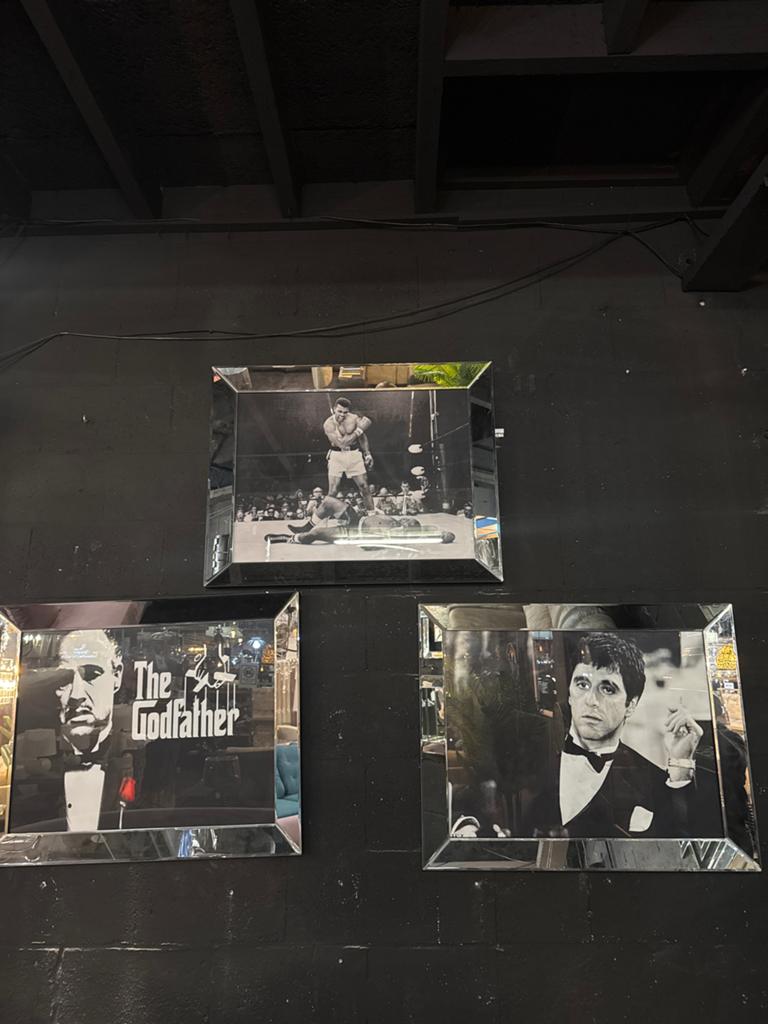 Set van 3 ingelijste spiegels: Ali, Godfather, Scarface, Gebruikt, 50 tot 75 cm, Overige typen, Ophalen of Verzenden