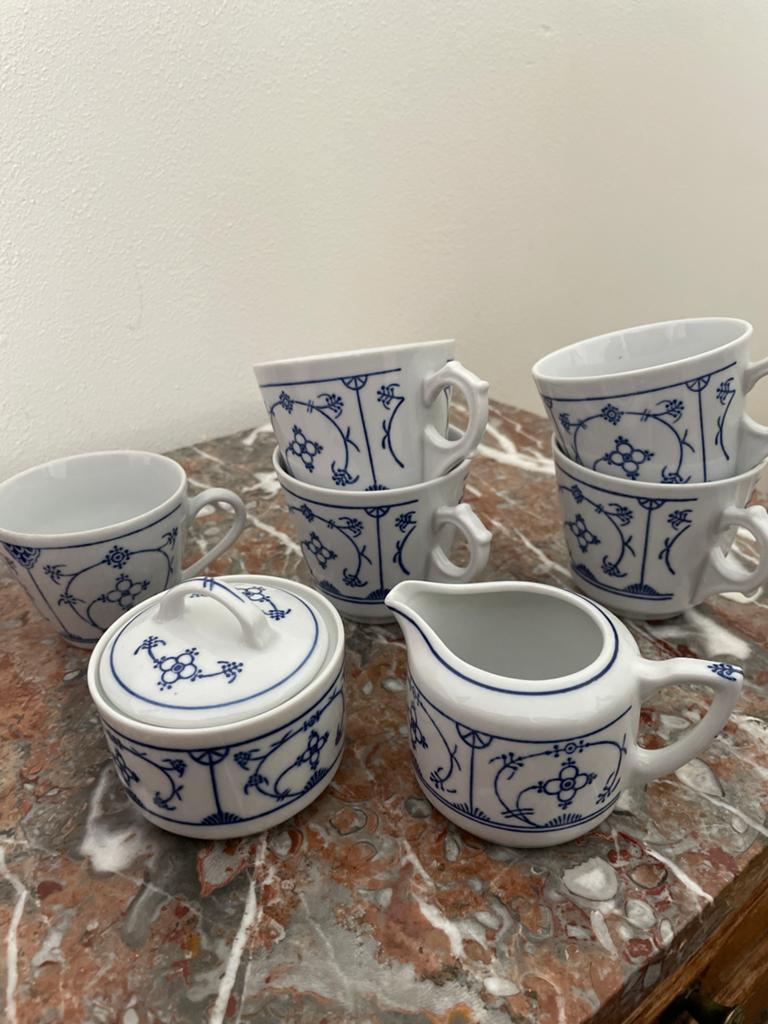 Vintage porseleinen theeservies - Blauw en wit, Antiek en Kunst, Ophalen of Verzenden