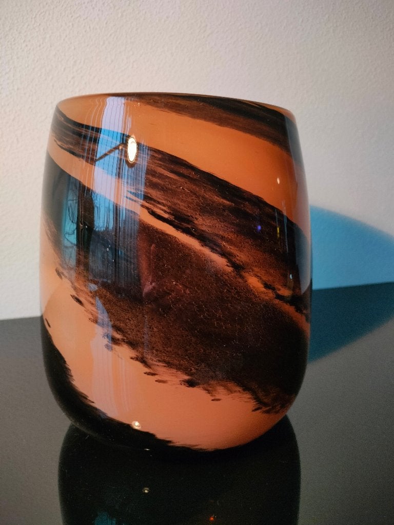 Vaas Glas Mocca Bruin Zwart 1990, Ophalen of Verzenden