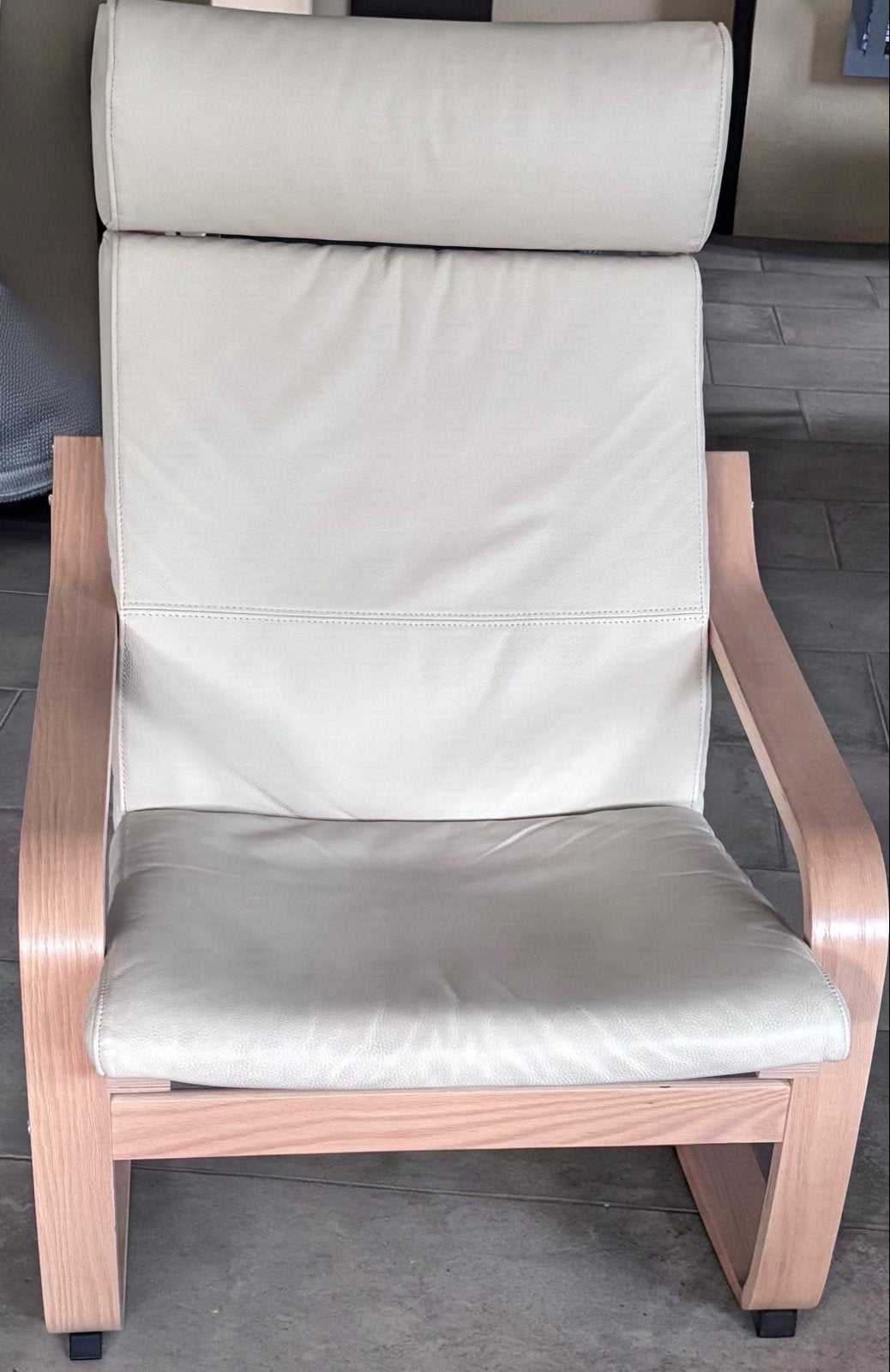 Ikea poäng stoel met lederen bekleding, Ophalen, Overige kleuren, Zo goed als nieuw, Eén