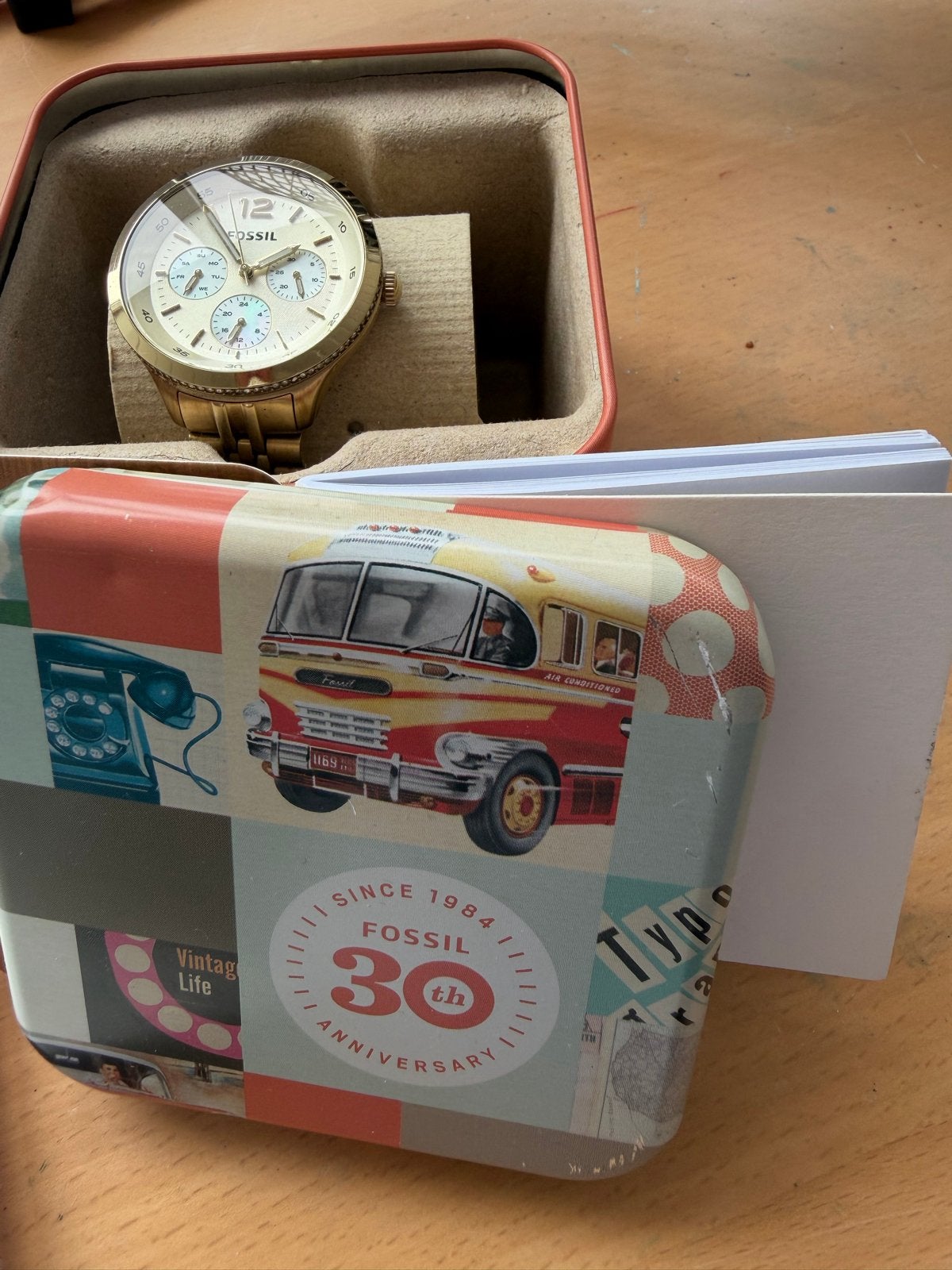 Fossil horloge goudkleurig met doosje, Ophalen, Overige materialen, Fossil, Polshorloge