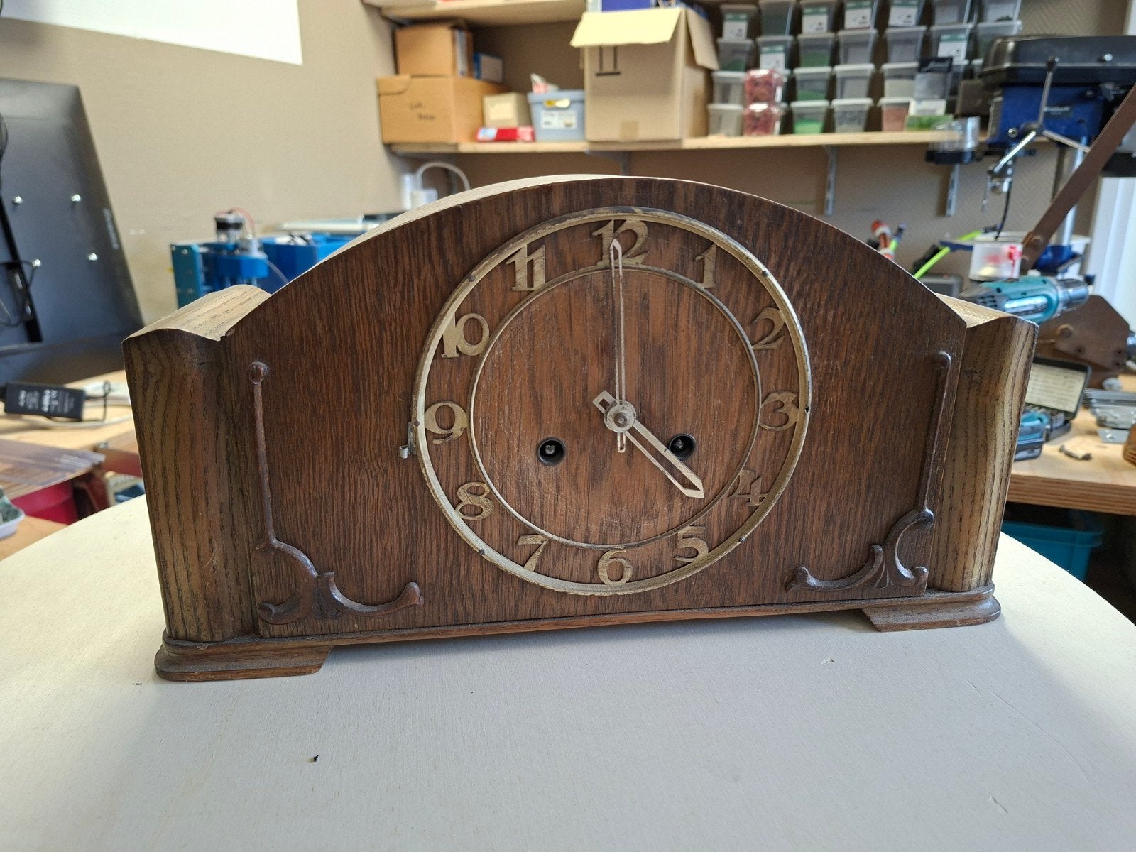 Antieke houten schoorsteenklok - Vintage uurwerk, Antiek en Kunst, Ophalen