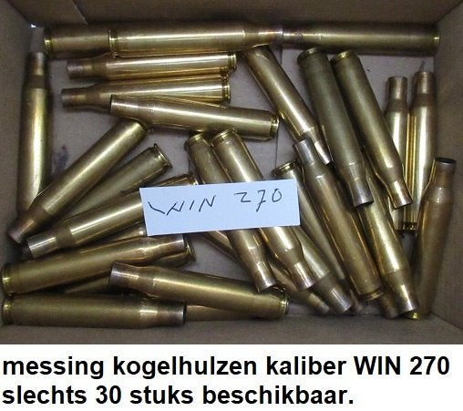 messing kogelhulzen, groot kaliber WIN 270, 30 stuks, Ophalen of Verzenden, Overige soorten, Overige gebieden, Hulzen of Bodemvondsten