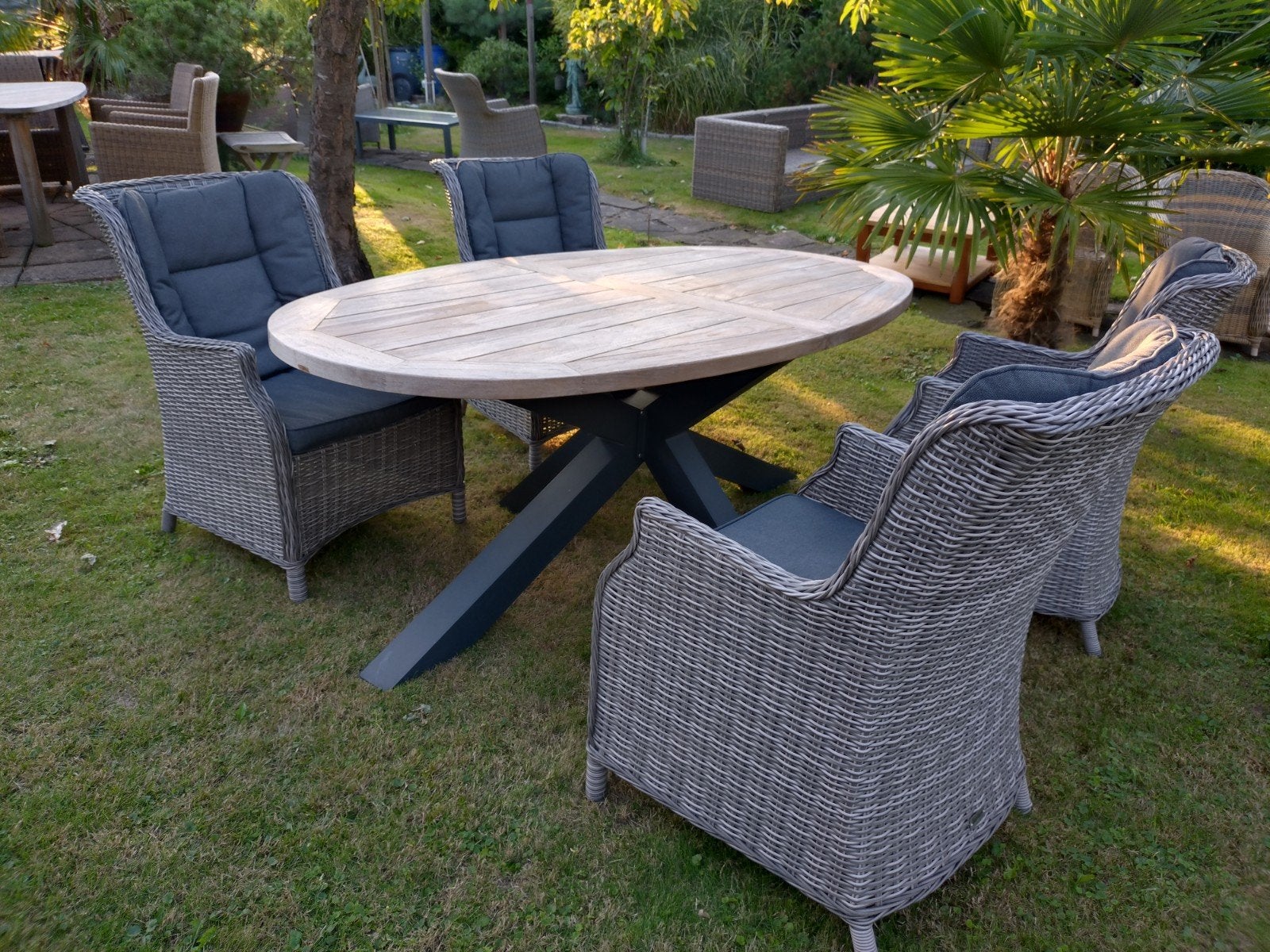 Mooie landelijke tuinset met ovale teak tafel, Tuin en Terras, Tuinsets en Loungesets, Ophalen, Gebruikt, Teakhout, Stoel