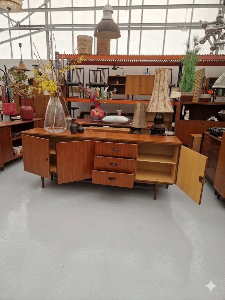 Vintage dressoir met 3 laden, 201cm, Ophalen, Met deur(en), ., 200 cm of meer
