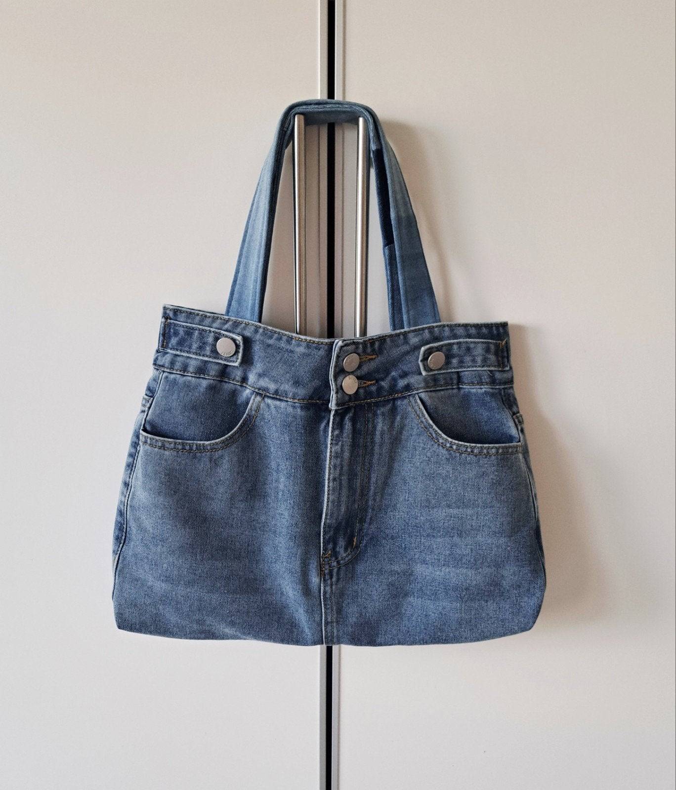 Handgemaakte denim tas met meerdere vakken, Ophalen of Verzenden, Nieuw, Shopper
