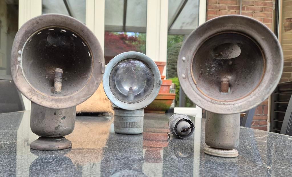 Set van 3 Antieke Fietslampen - Vintage Verlichting, Antiek en Kunst, Ophalen