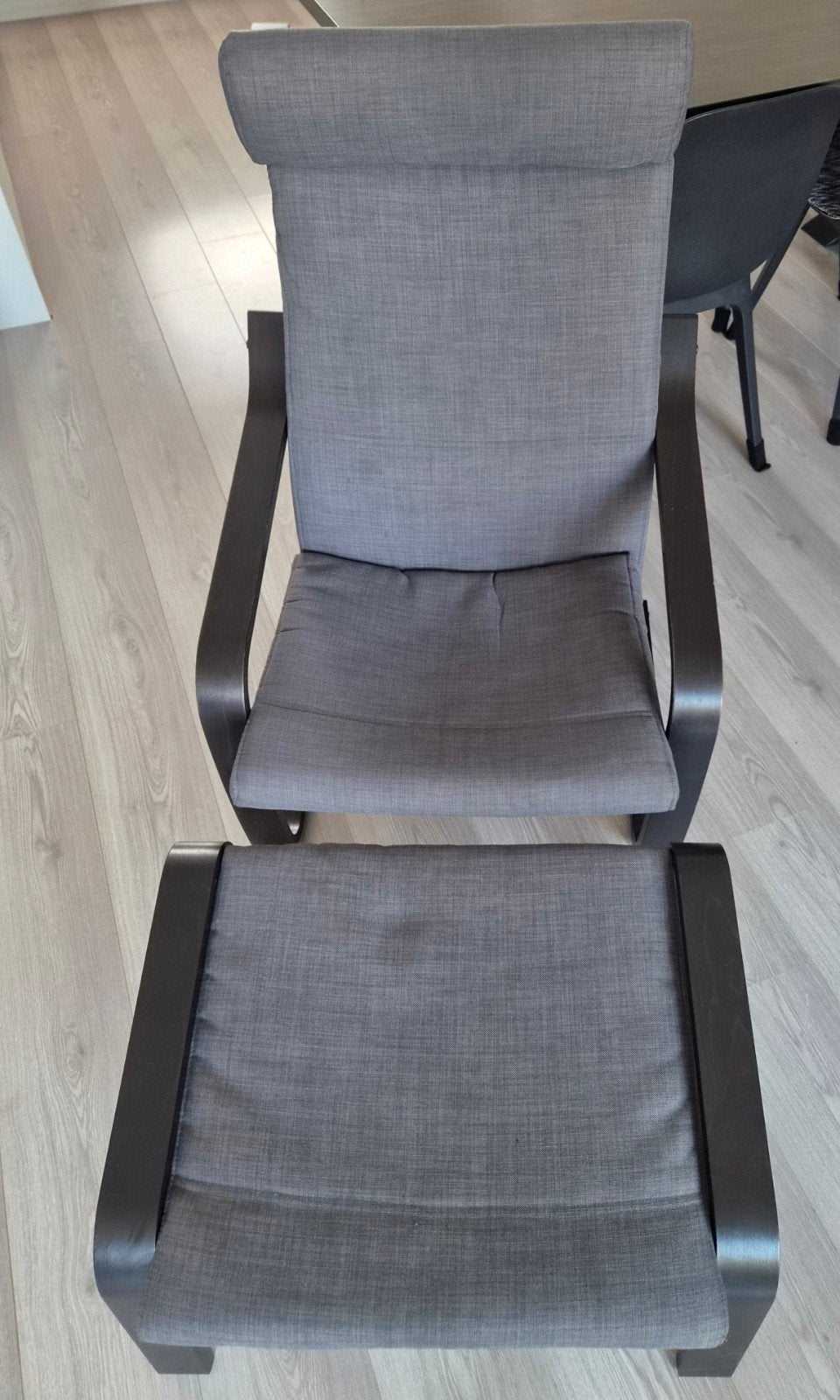 Ikea Poang stoel met voetenbank - Grijs, Ophalen, Gebruikt, Stof, Eén