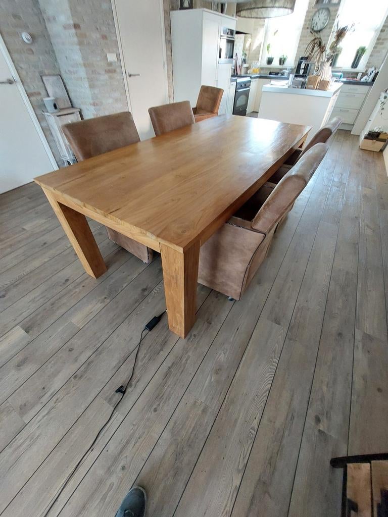 Teakhouten eettafel voor 8 personen, Ophalen, Gebruikt, 100 tot 150 cm, Teakhout