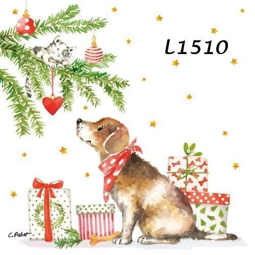 Servetten decoupage/bullet journal - hond en kat kerst L1510, Verzenden, Nieuw, Overige typen