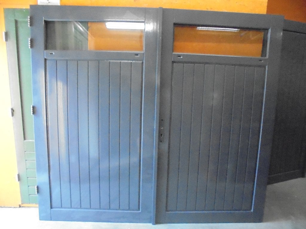 Weekamp openslaande garagedeuren, 244,5 x 219,5 (nr. RD001), Ophalen, Garagedeur, Zo goed als nieuw, Glas
