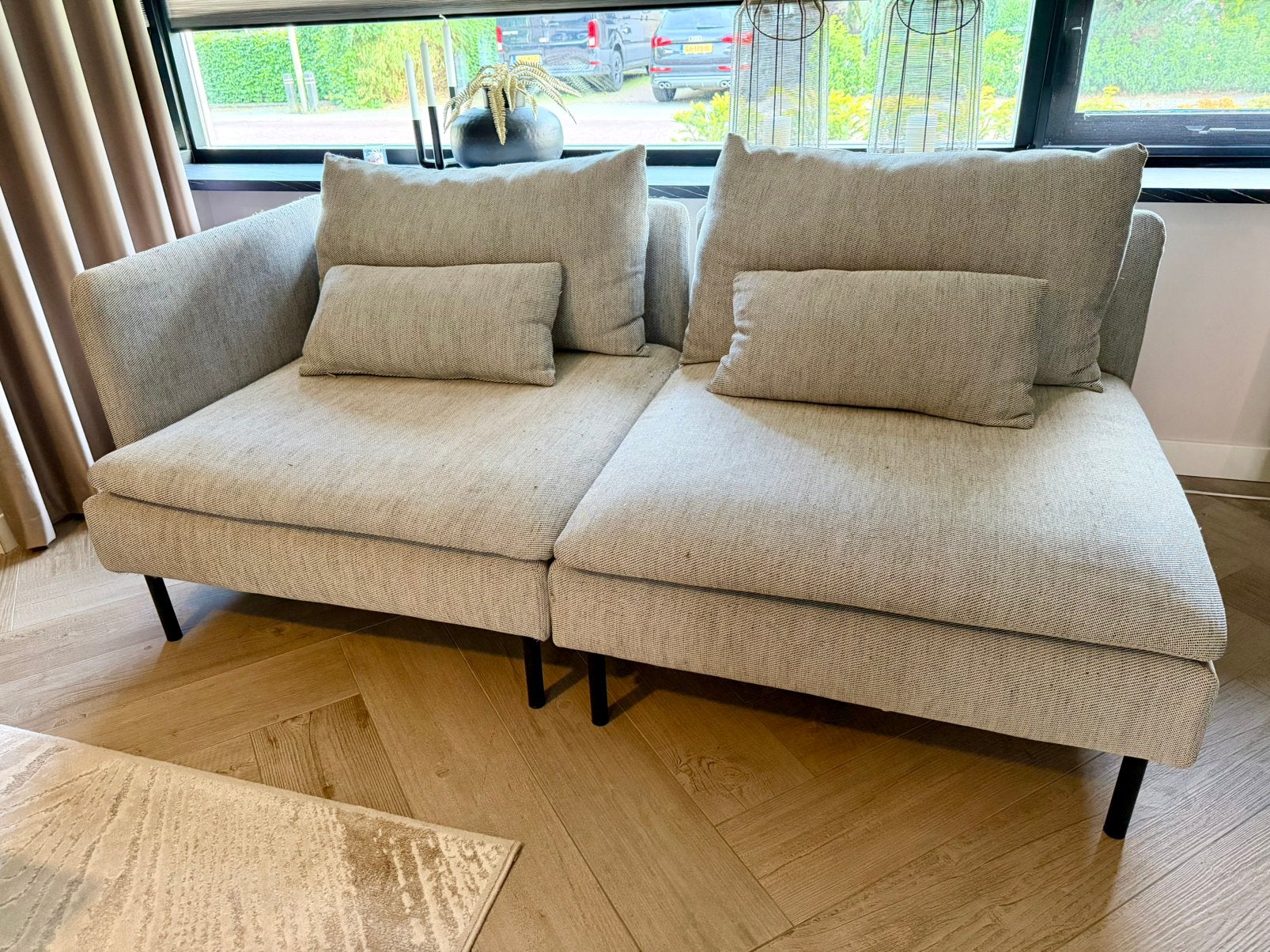 IKEA SÖDERHAMN bank 2 elementen + armleuning / zwarte poten, Ophalen, Gebruikt, Stof