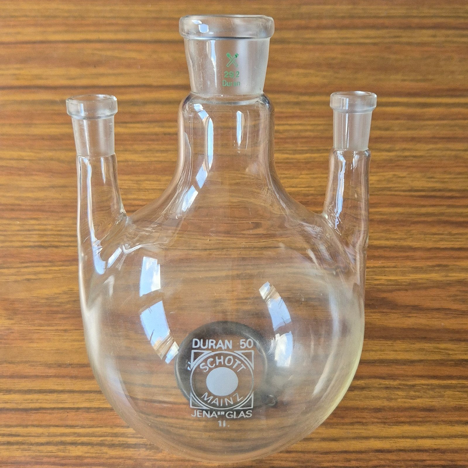 Duran Schott Mainz Jena Glas 1L Driehalskolf Laboratorium, Ophalen of Verzenden