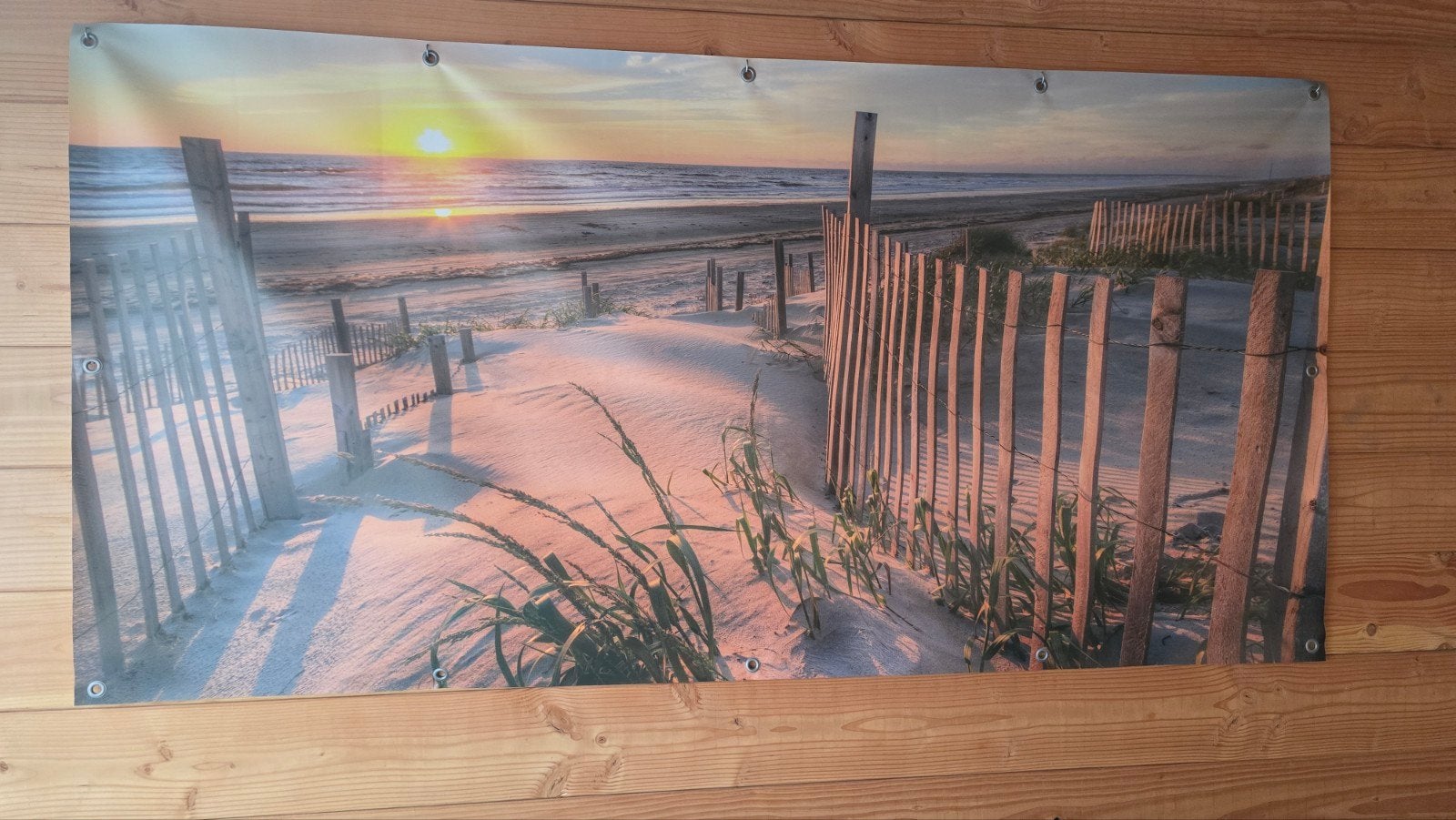 Tuinposter zeildoek strand zonsondergang 100x200cm, Ophalen, Meerkleurig, 100 cm, Zo goed als nieuw