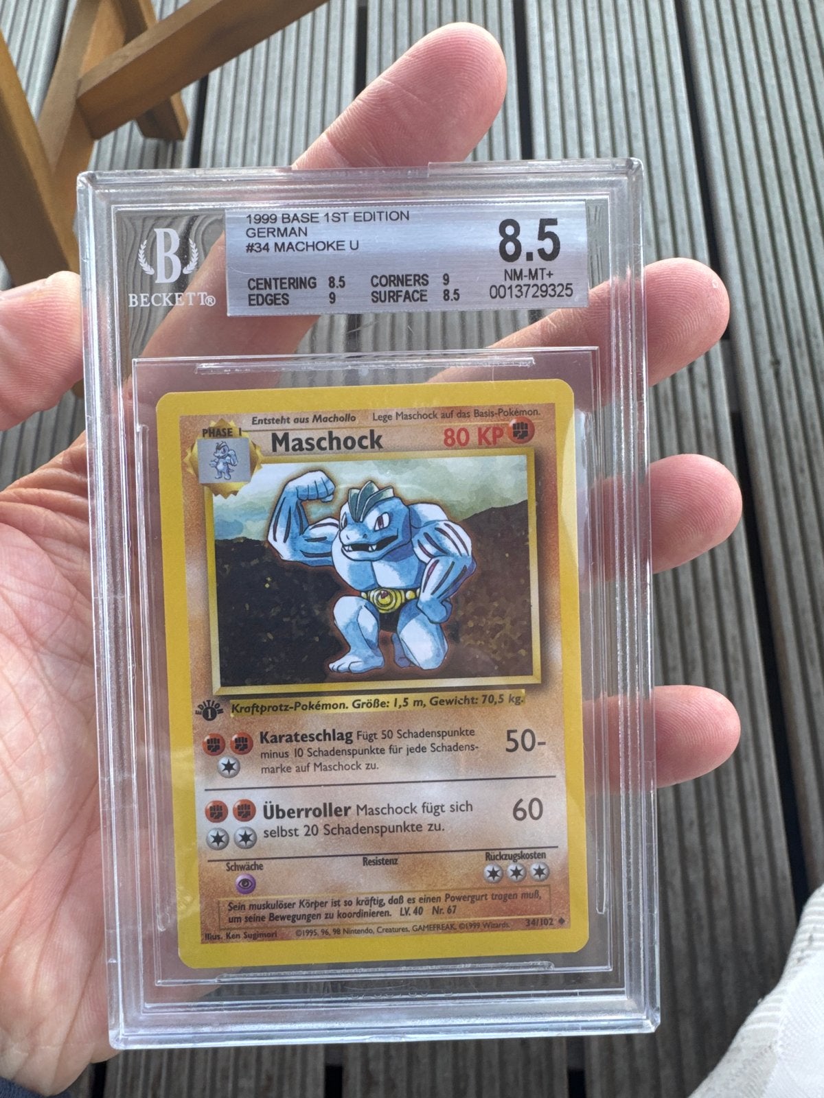 Pokémon Maschock (Machoke) 1st Edition BGS 8.5 Graded Card, Ophalen of Verzenden, Zo goed als nieuw, Losse kaart