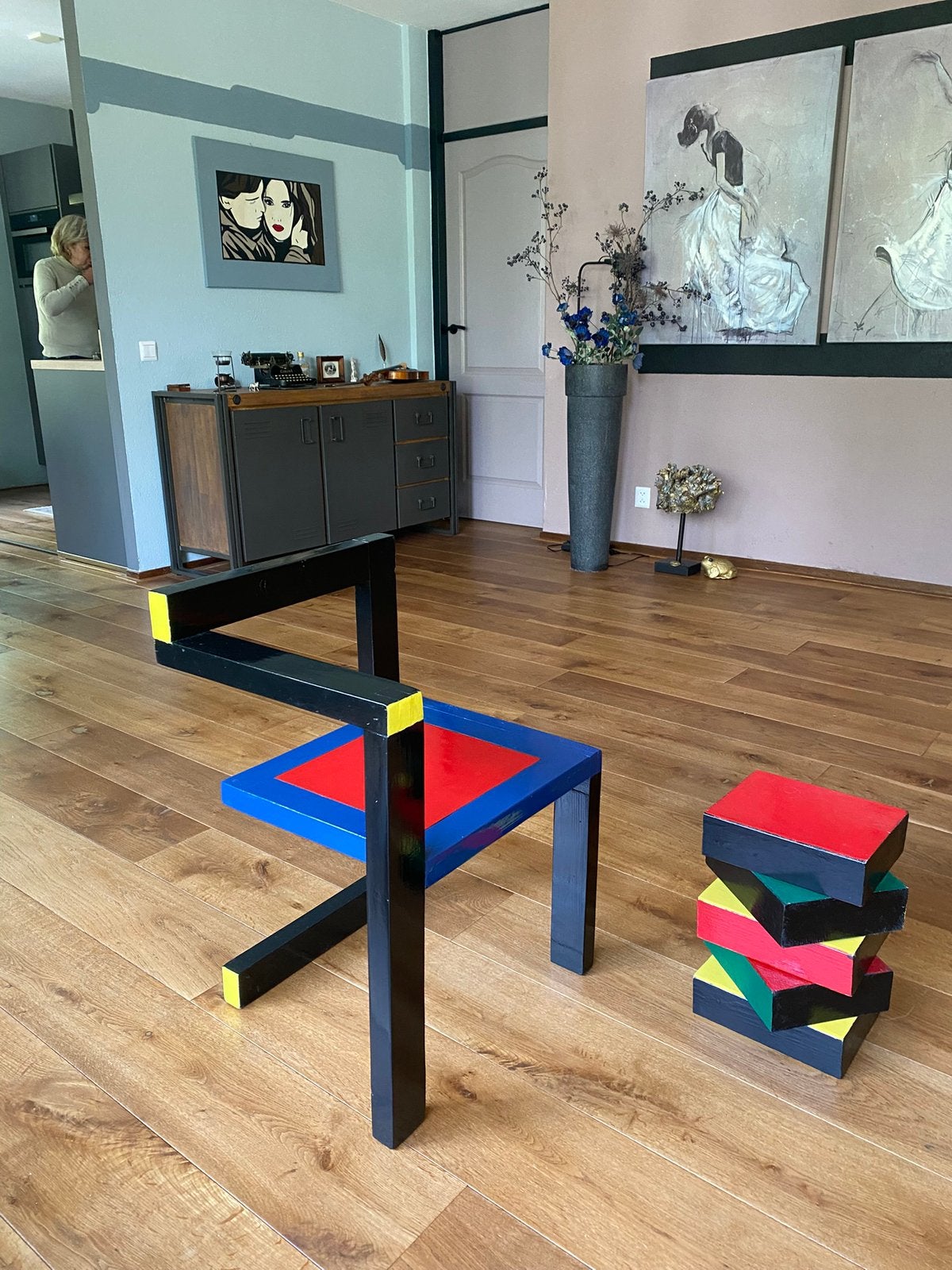 Decoratie stoeltje en blokken, Ophalen of Verzenden, Object, Hout, Handgemaakt