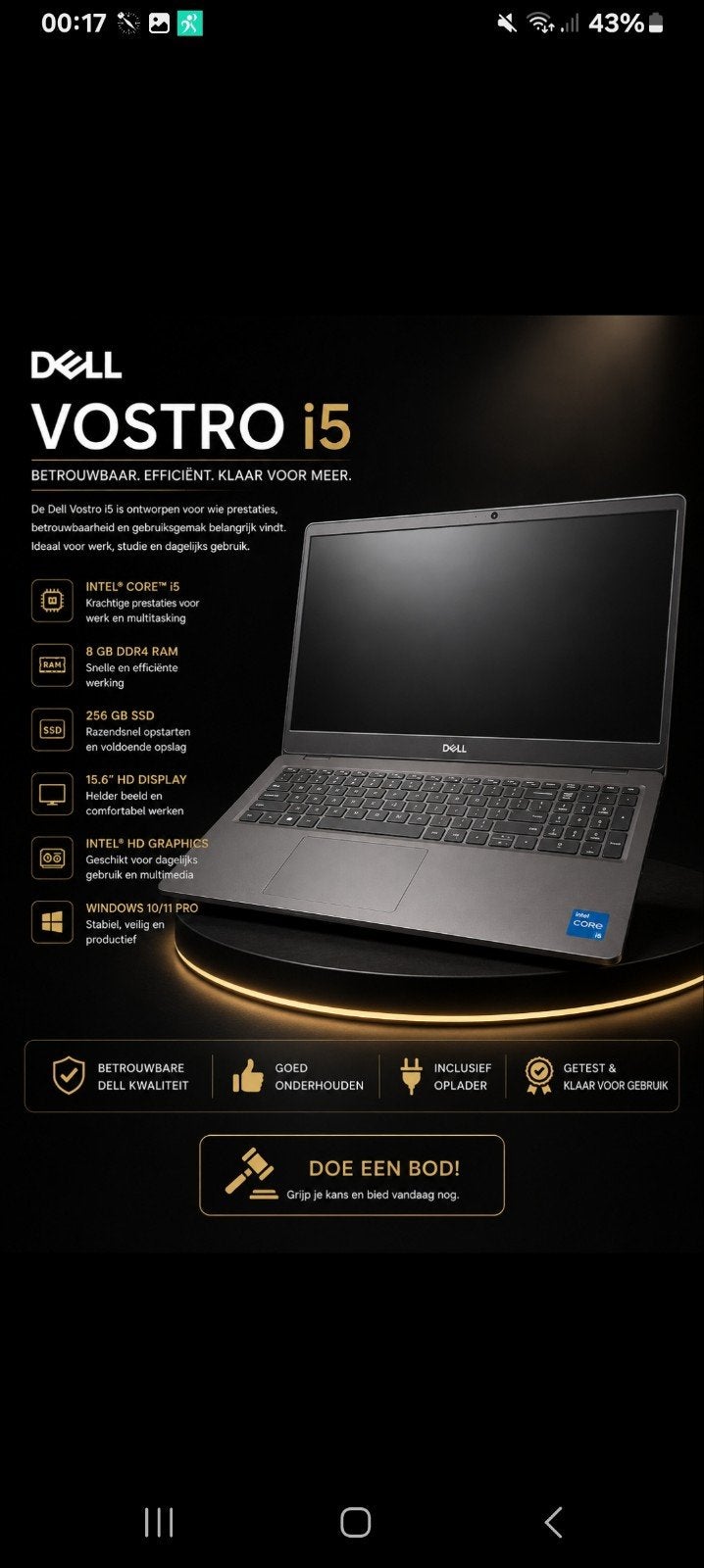 Dell Vostro i5 Laptop - 16GB RAM, 512GB SSD, Ophalen of Verzenden, Intel Core i5, 512 GB, Dell