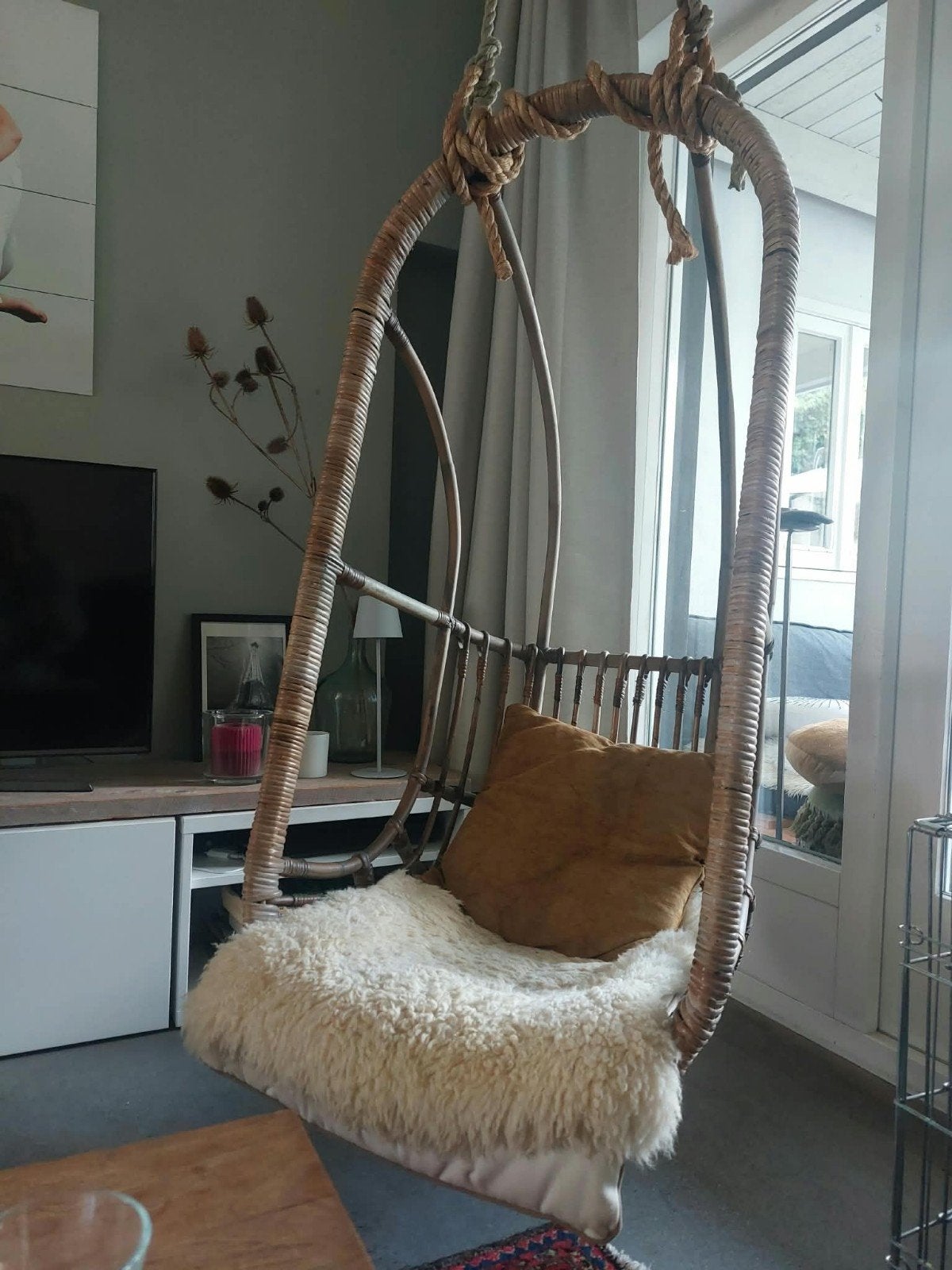 Comfortabele hangstoel van rotan, Ophalen, Bruin, Bohemian, Natuurlijk, Comfortabel, Riet of Rotan