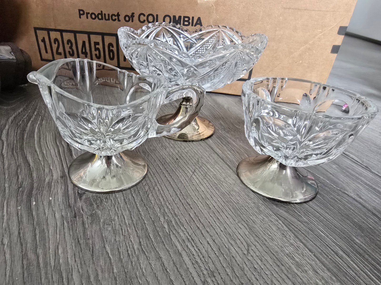 Glazen schalen set met zilveren voet, Antiek en Kunst, Ophalen of Verzenden