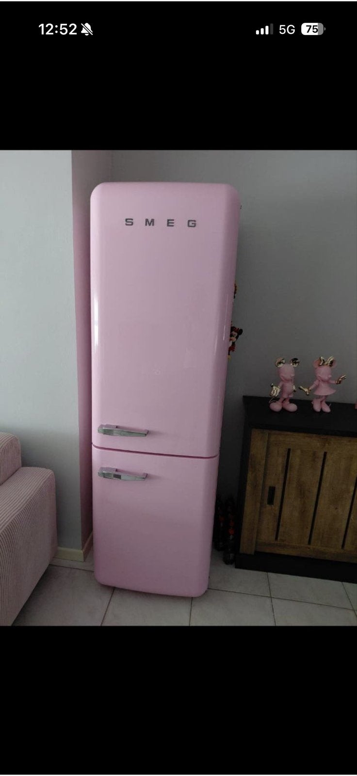 Smeg Koelkast met Aparte Vriezer - Roze, Witgoed en Apparatuur, 200 liter of meer, 60 cm of meer, Met aparte vriezer, Zo goed als nieuw