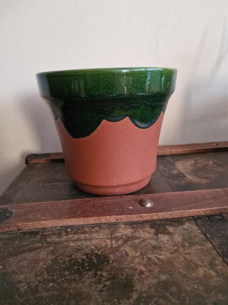 Vintage bloempot / bruin groen keramiek, Verzamelen, Retro, Ophalen of Verzenden, Huis en Inrichting