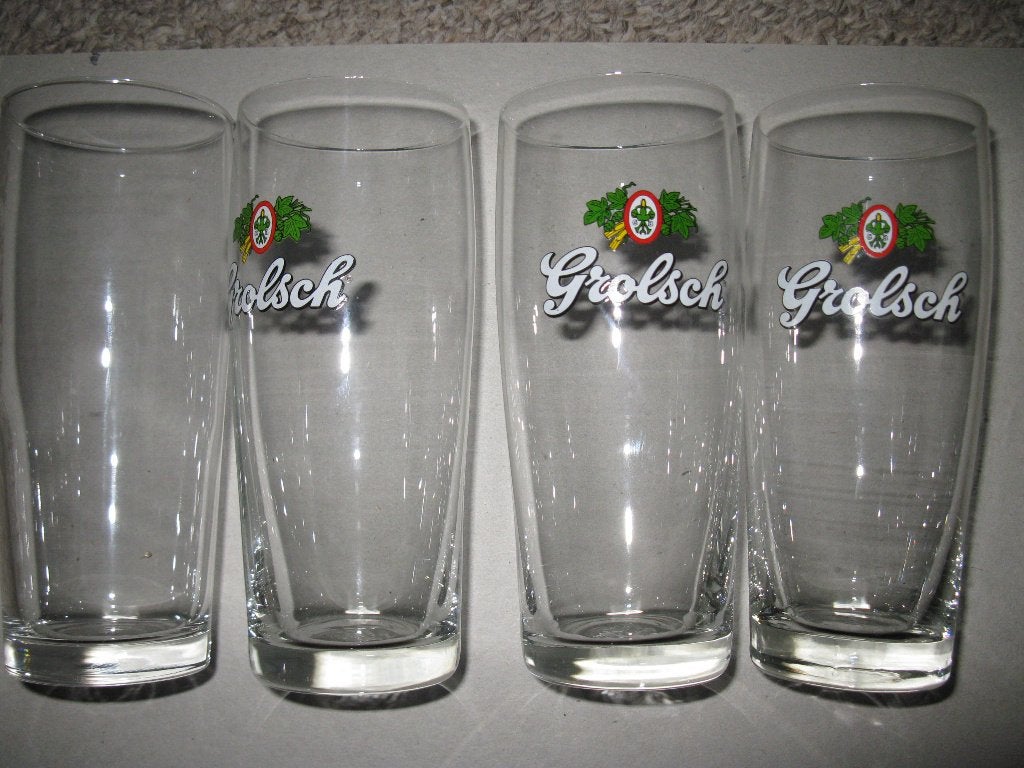 3 Bierglazen Grolsch en 1 blanco., Ophalen of Verzenden, Zo goed als nieuw, Bierglas