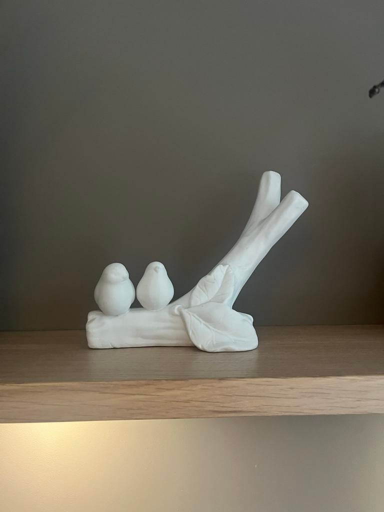 Decoratief design beeldje: twee vogeltjes op een tak, Ophalen of Verzenden, Zo goed als nieuw, Modern, Wit