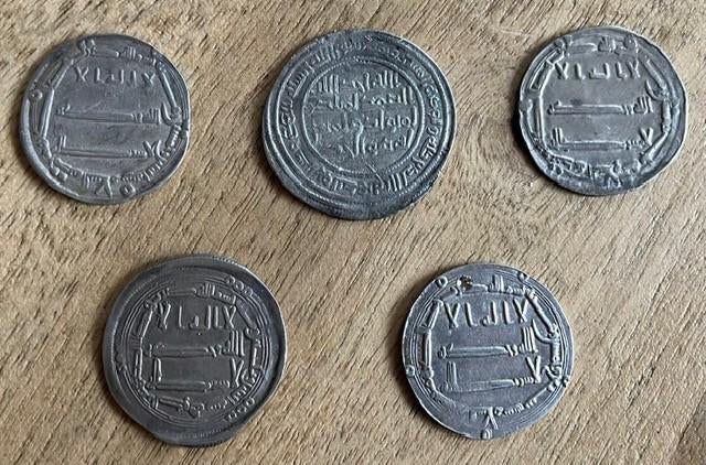 setje van 5 zilveren Dirham's, Ophalen, Midden-Oosten, Setje, Zilver
