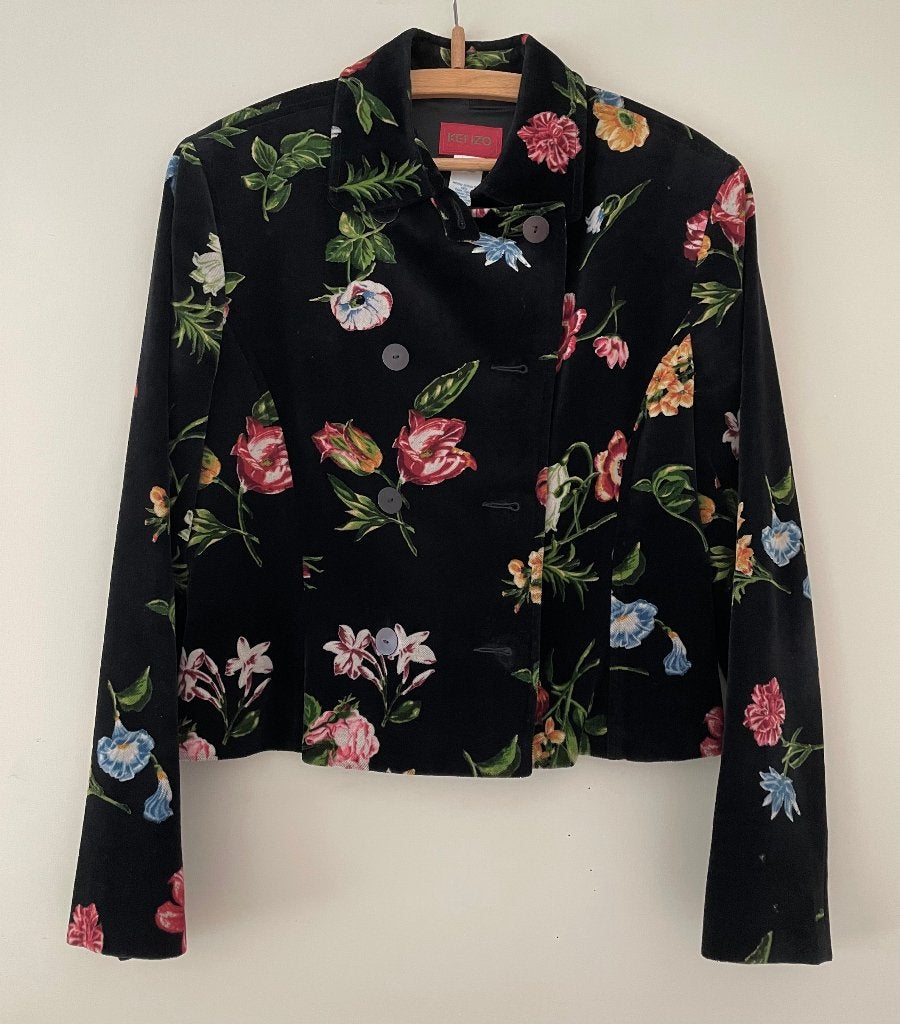 Vintage fluwelen korte blazer Kenzo maat 40, Maat 38/40 (M), Kenzo, Zwart, Ophalen of Verzenden