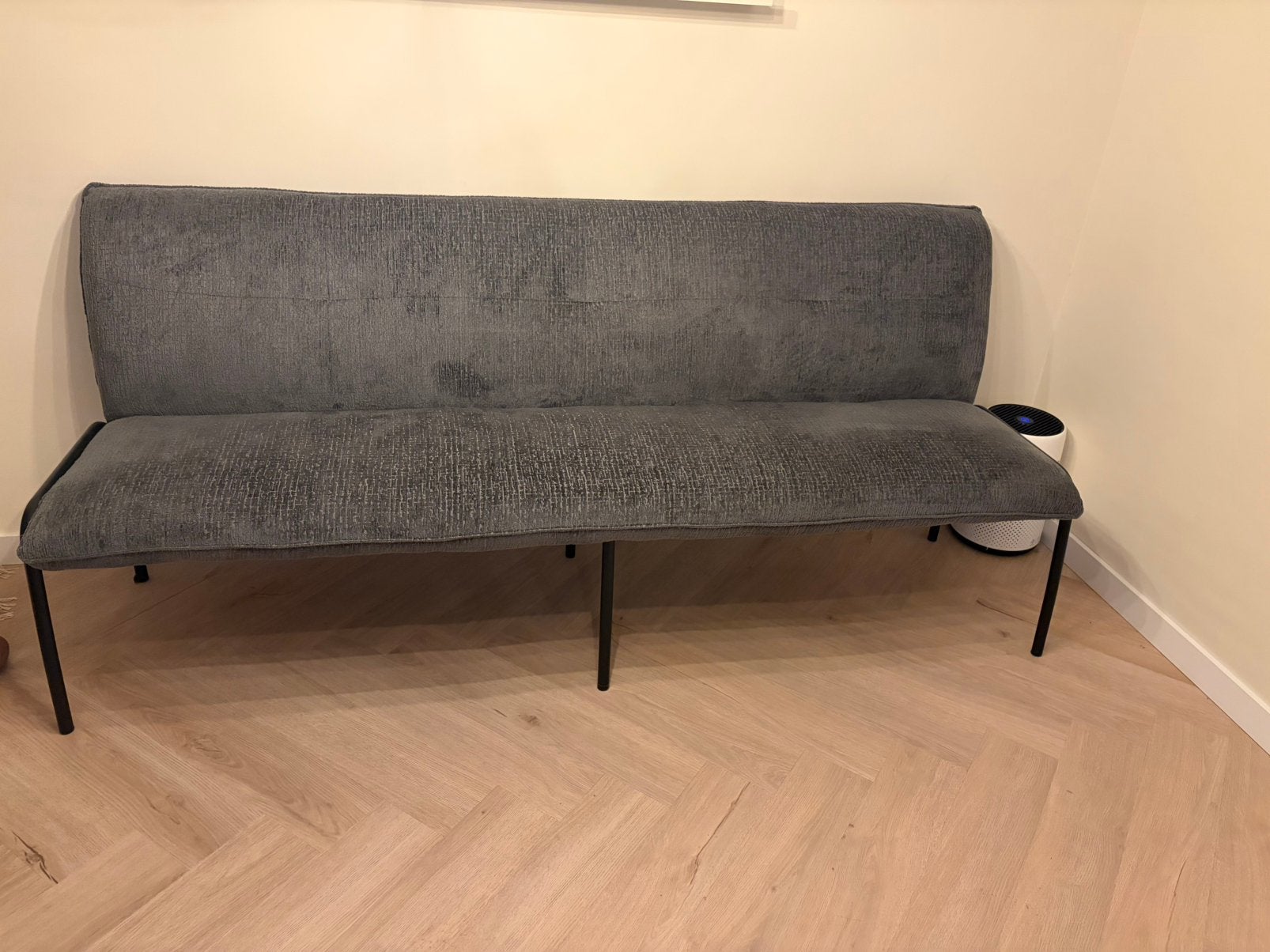 Luxe antracietgrijze eetkamerbank 210 cm - Profijt Meubel, Huis en Inrichting, Banken | Bankstellen, Ophalen, Zo goed als nieuw