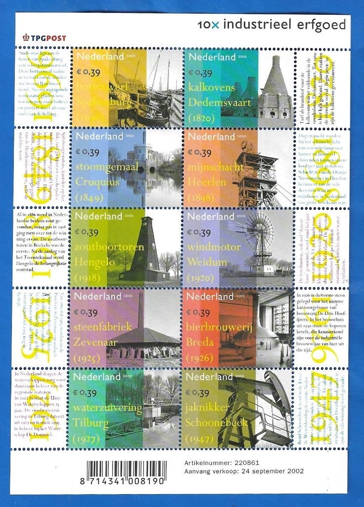 NVPH 2104-13 Industrieel Erfgoed - 2002, Verzenden, Na 1940, Postfris