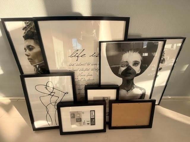 Complete set van 8 zwarte fotolijsten (IKEA RODALM e.a.), Ophalen, Kunststof, Gebruikt, Fotolijst