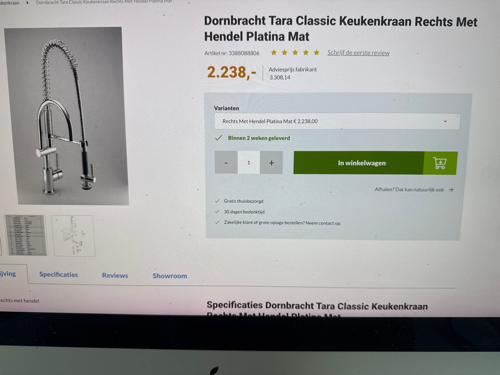 Dornbracht Tara Classic Keukenkraan Rechts met Hendel, Zilver, Ophalen of Verzenden, Metaal, Overige merken